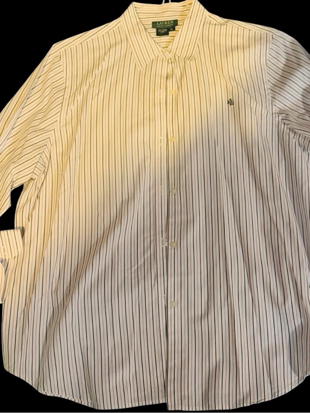 Ralph Lauren White Dress Shirt with Thin Navy Stripes